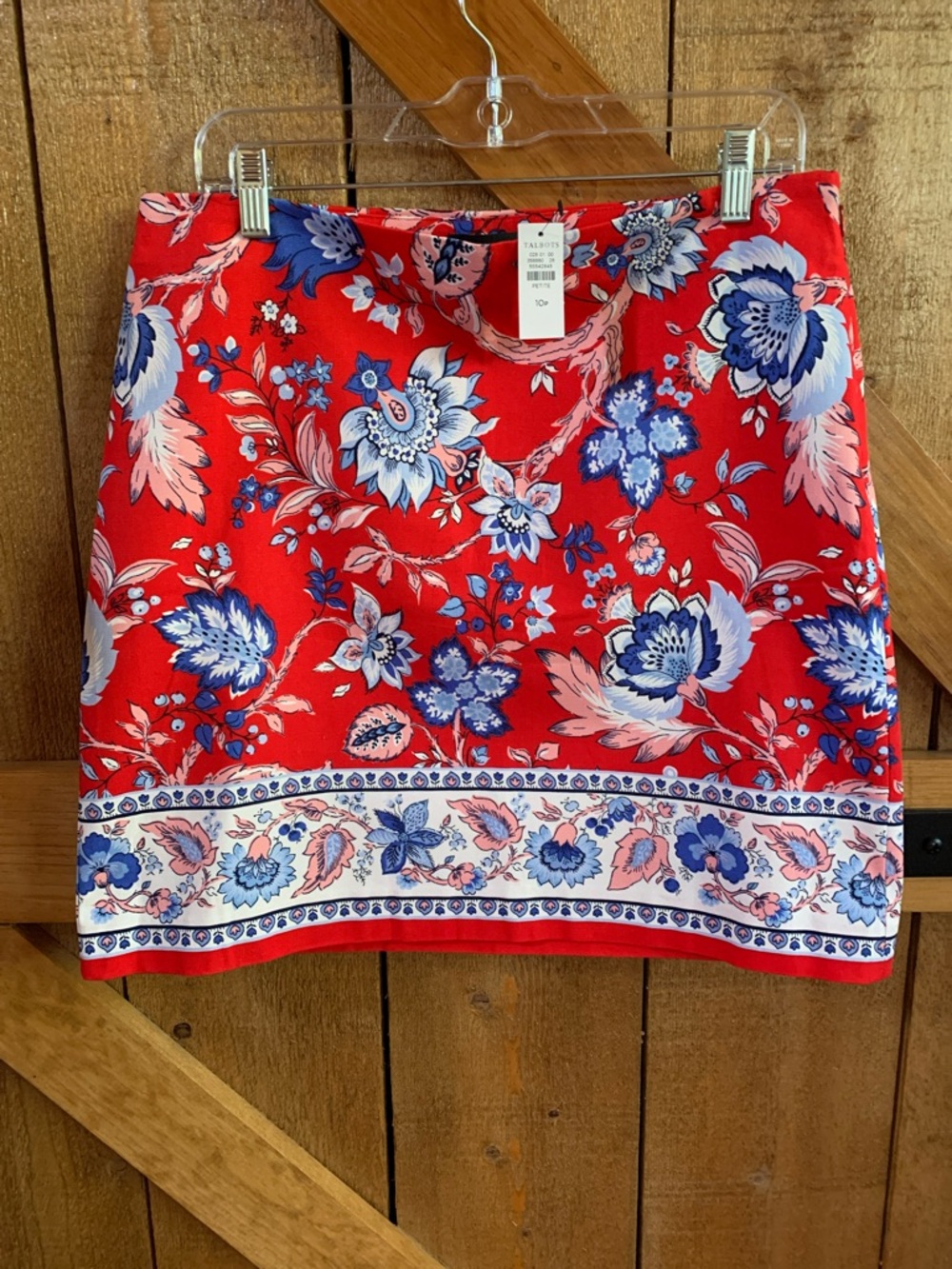 NWT TALBOTS Red White & Blue Floral Cotton Lined Skirt Size 10P